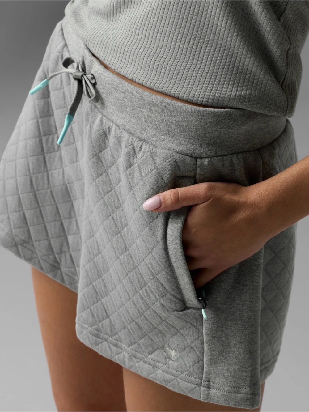 RABBIT down time Quilted Grey Athletic Pull-On Shorts with Drawcord